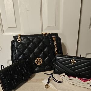 Tory Burch EUC Willa Quilted Crossbody Bag And 2 Tory Wallet Bundle w/dusty